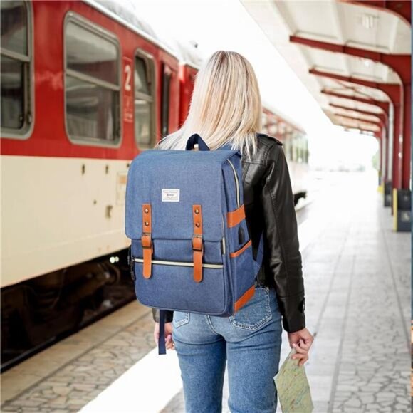 Laptop Backpack for Women Men, with USB Charging Port Blue - Picture 6 of 6